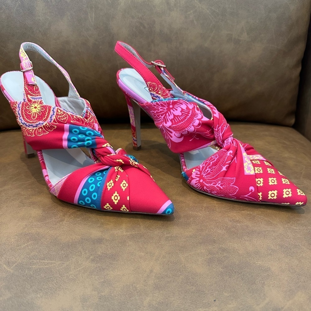 NEW Chiara Boni La Petite Robe Colorful Twist Knot Point Strappy Heels 39 US 9 - Picture 2 of 6